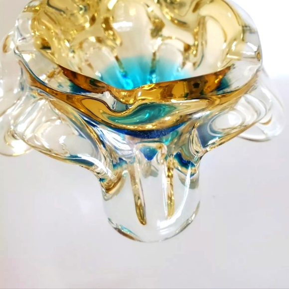 Vintage Murano glass bowl ashtray dish Vibrant Aqua blue center unique d… - Picture 3 of 9